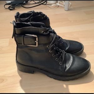 Black Leather Combat Boots